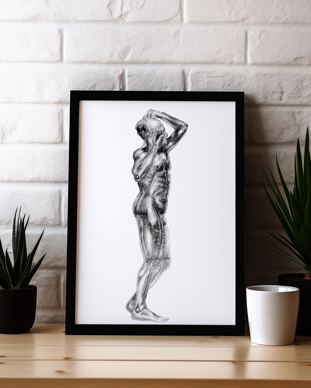 Ancient Greek Statue Print, Hand Drawn, With Frame A5, A4, A3 & A2