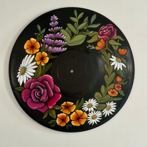 Schallplatten-Kunst - Blumenmalerei