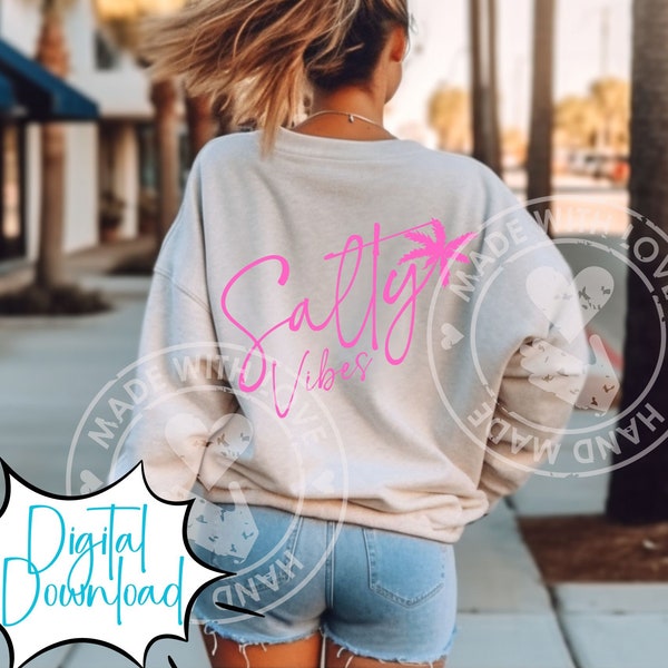 Salty Vibes PNG, Summer Vibes PNG, Salty Life Digital Download, Beach Vibes, Vacation Download, Digital Sublimation Design, Palm Tree, Pink