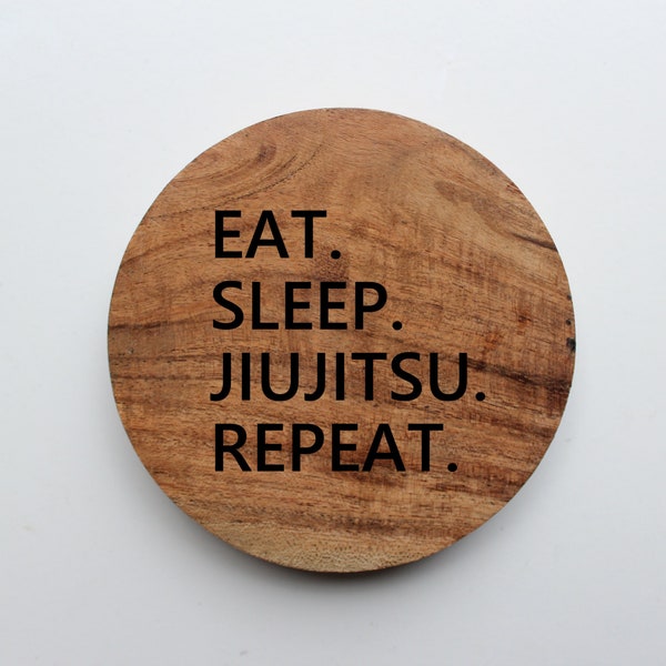 Eat Sleep Jiujitsu Repeat - Dessous de verre en bois gravé et verni