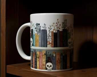 Gothic Bookshelf Coffee Mug: Dark Academia Book Lover Gift