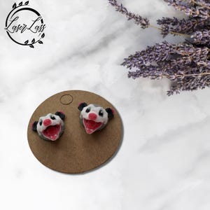 3D Printed Possum Stud Earrings with moving mouth – can be open or closed. Quirky Marsupial Accessories, Unique Gift.