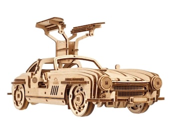 UGEARS Double Door Sports Coupe - 3D Wooden Puzzle Car, Model Kit Car with Iconic Double Doors Construction Wooden Model Adults Enthusiasts
