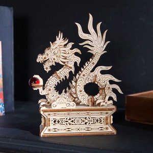 UGears Wooden Dragon Model Kit - 3D Mechanical Wooden Puzzle DIY Kit. Fantasy Creature Sculpture Craft Project for Enthusiasts, Hobbyists
