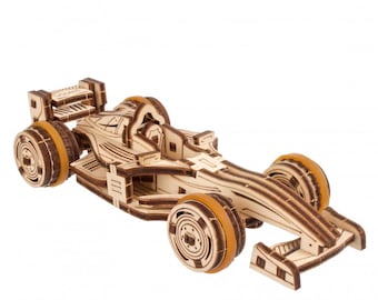 Compact Racing Car UGears 3D DIY Wooden Model Kit Gift 70252 Car Wooden Gift for Teenagers, Men; Mechanical Wooden Puzzle