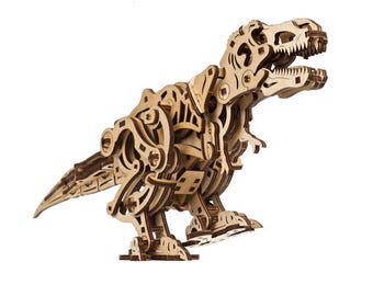 UGEARS Tyrannosaurus Rex Mechanisches 3D-Holzmodell Beweglicher Dinosaurier-Bausatz Nachhaltige Holzdekoration DIY Bastelset 70203 Geschenk