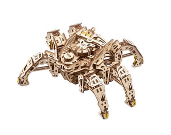 UGears Hexapod Explorer - Mechanical Wooden Model for Adventurers and Hobbyists, Father; Wooden Model Kits for Adults with Powerful Spring Motor