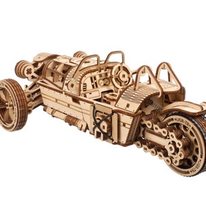 Tricycle Vehicle DIY 3D Mechanical Wooden Model Kit - UGEARS Vehicle Art Car Model 70216 Wooden Puzzle Model Kit for Collectors Hobbyists
