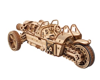 Tricycle Vehicle DIY 3D Mechanical Wooden Model Kit - UGEARS Vehicle Art Car Model 70216 Wooden Puzzle Model Kit for Collectors Hobbyists