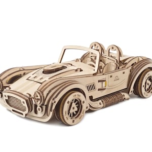 Gift for teenagers, men; Mechanical wooden puzzle, self-assembly kit, DIY 3d wooden model kit - Cobra Drift UGEARS vehicle car model
