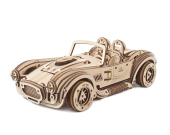 Gift for teenagers, men; Mechanical wooden puzzle, self-assembly kit, DIY 3d wooden model kit - Cobra Drift UGEARS vehicle car model