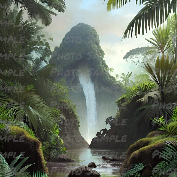 The Triassic Jungle Landscape Art (2): Scenic Digital File For Beautiful Wall Decor, Wallpaper AI-Generated, Printable Art