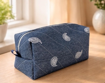 Denim paisley cosmetic bag