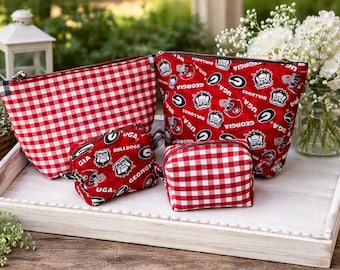 UGA themed cosmetic bags