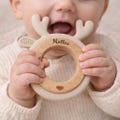 Personalized baby teething ring, gift for newborns, baby shower gift idea, baby teething ring with name, personalized teething ring with bunny design product logo