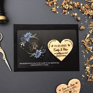 Bewaar de datummagneet + kaarten, rustiek bruiloftshout met envelop, bloemenbotanische kaart, houten bewaar de datum, rustieke bruiloft, Boho Engagement