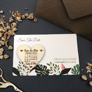 Personalisiertes Datum, Save The Date, Save the date Herz, Kalender Magnet, Hochzeitseinladung, Boho Herz Frühling, Holz Save the Date