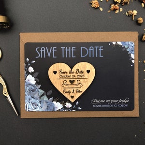 Marineblauw Save the Date, Blush en Navy Blue Wedding uitnodigingskaart + magneet en gratis blauwe envelop, Save The Date magneet met kaarten