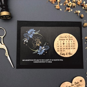 Individuell gravierter Magnet, Jubiläum Save the Date, personalisierte Blumenkarte, Holz Save the date, Save the Date Kühlschrankmagnet, Verlobung