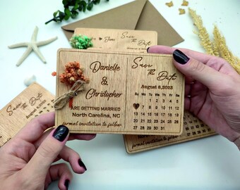 Wood Save the Date , Calendar Floral Save the Date, Wedding Magnet + Envelope , Save Our Date , Unique Wedding Save the Date, Rustic Wedding