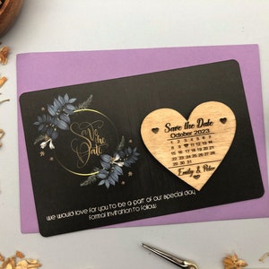 Personalized Save the date Calendar magnet Card Envelope, Laser Engraved Wood Wedding Magnet, Wooden Circle Save the Date image 9