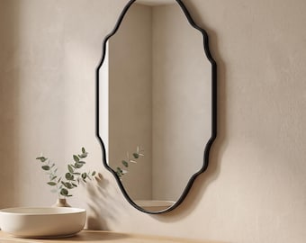 Organic Wall Mirror, Irregular Wooden Frame, Scandinavian Bathroom Vanity and Entryway Decor