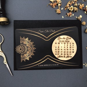 Kalender Save the Date Magnet, Gold Mandala Card, Mandala Save the date, Luxe Save the date magneetkaart, Moderne rustieke save the date card