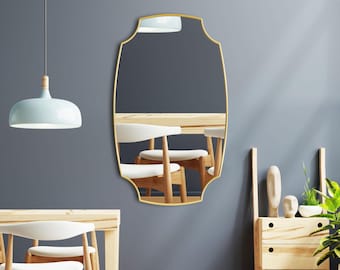 Scandinavian Wall Mirror, Organic Shape Mirror, Minimalist Wooden Frame Mirror, Modern Nordic Decor Mirror, Entryway Bathroom Vanity Mirror