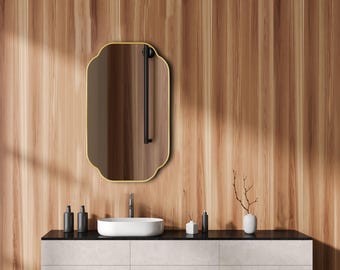 Organic Shape Wooden Frame Mirror, Modern Japandi Entryway Decor