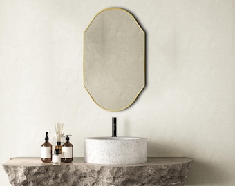 Asymmetrical Gold Mirror, Irregular Wall Mirror, Modern Vanity Mirror, Statement Mirror, Designer Mirror, Bathroom Wall Decor