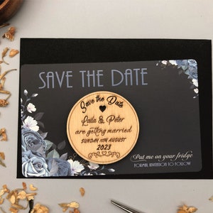Altblau Save the Date, Marineblau Save the Date, Blush und Marineblau Hochzeitseinladungskarte + Magnet und kostenloser blauer Umschlag, Blaue Hochzeit
