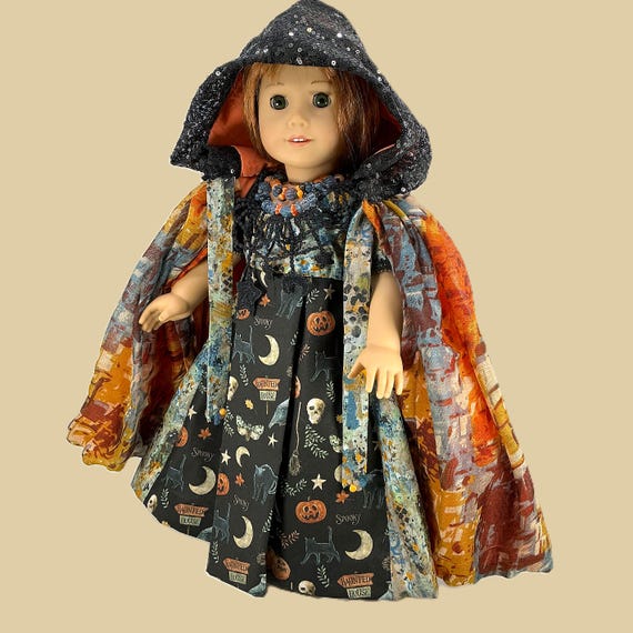 Abstract Halloween Dress & Cape – 18inch Doll Clothes Dress