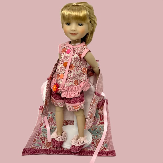 PINK POSIES Pj’s and QUILT - Doll Clothes Ensemble for 15” doll like Ruby Red