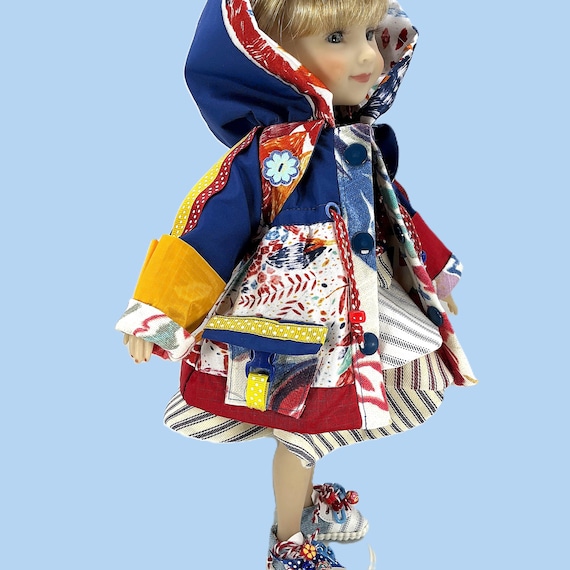 Color Block Windbreaker and Charm Tennies Outfit for 15inch Doll like Ruby Red. Primary Colors