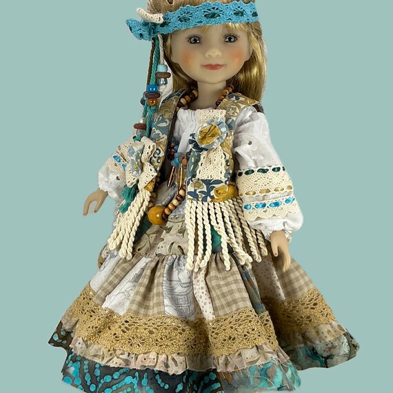 DIFF DECADES The 70’s Patchwork - Doll Dress Ensemble for 15” Doll like Ruby Red