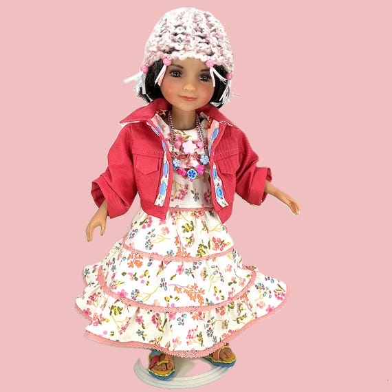 Floral Tee Tiered Dress with Jacket- Doll Clothes Outfit for 15” Doll like Ruby Red