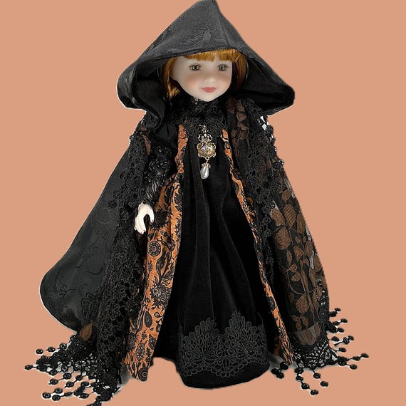 HALLOWEEN ORANGE Gothic Dress & Cape for 15inch Dolls like Ruby Red