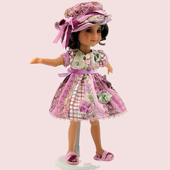 ORCHIDS Dress and Hat - Doll Clothes Ensemble for 15” doll like Ruby Red