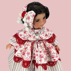 Stripes Flowers & Lace Dress - Doll Clothes Outfit for 15” Doll like Ruby Red