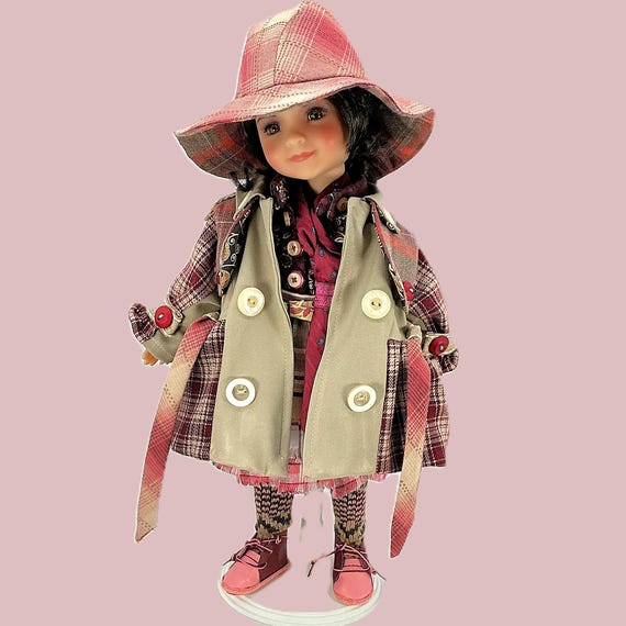 TRENCH & PLAIDS Doll Clothes Ensemble in reds for 15” Doll like Ruby Red