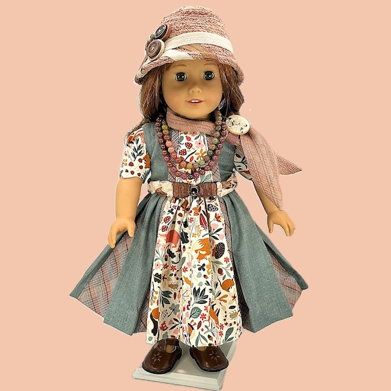 OOAK Fall Outfit for 18" American Girl Doll: Woodland Dress, Hat, Scarf