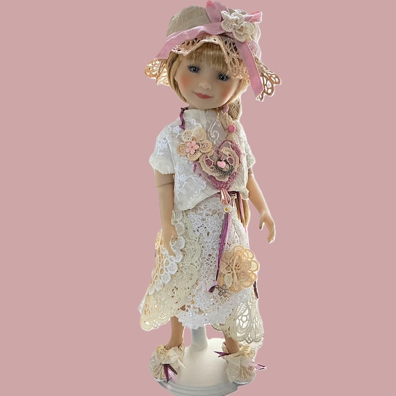 TEA TIME - Doll Clothes Lacey Skirt and Top Outfit with Necklace for 15” Doll like Ruby Red