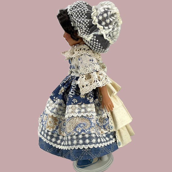 OOAK Royal Blue Floral Lace Doll Dress Outfit: Fits 15" Ruby Red Doll