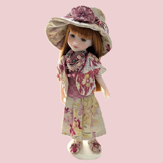 GARDEN TOUR - Doll Clothes Skirt and Jacket Outfit with Necklace for 15” Doll like Ruby Red