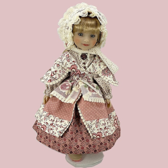 1800 SOMETIME DUSTY Pink Floral & Lace Dress - Doll Clothes Outfit for 15” Doll like Ruby Red