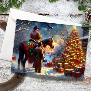 Lot de 5 cartes de Noël cow-boy, cartes de voeux de Noël sur le thème western (paquet de 5)