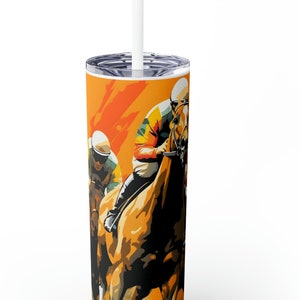Impresionante vaso estrecho con pajita con diseño de caballos de carreras: regalo para entusiastas de las carreras de caballos, 20 oz