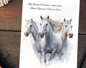 Watercolor Horses Greeting cards,  Elegant Equine Note Cards,  Note Card Blank Inside (8, 16, and 24 pcs)