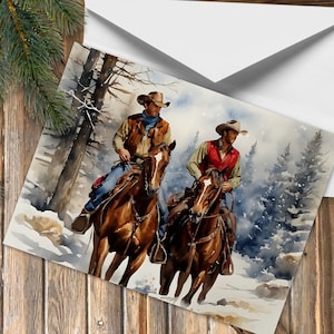 Voeux de Noël western, duo de cow-boys à cheval pour les fêtes, cartes de Noël de cow-boy (1, 10, 30 et 50 pièces)