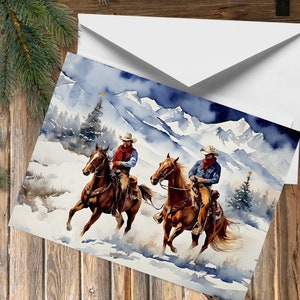 Cartes de Noël de cow-boy, voeux de vacances occidentales, carte de Noël de cow-boys à cheval (1, 10, 30 et 50 pièces)